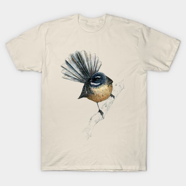 Mr Pīwakawaka -Fantail , New Zealand native bird T-Shirt by EmilieGeant